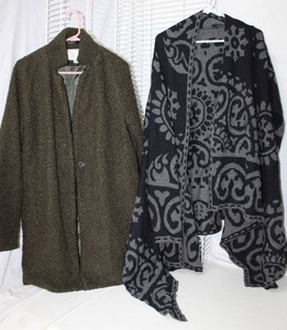 lot 241 image: A. New Day Olive Green Coat Size L and A. Vittadini Sweater Cardigan Size 3X