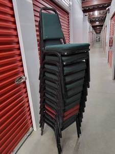 lot 336 image: Stackable Green Fabric Chairs with Black Frame - 10 Total (Sunday Pickup only 2-5p preview by appointment only.)