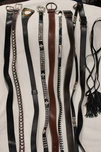 lot 435 image: Selection of leather belts. Assorted styles and shapes, embellishments. Most marked Genuine Leather. Includes Ecko, Fossil, Nextbelt.com, Argentinian El Caballo and more