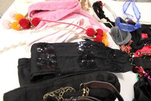 lot 437 image: Selection of bathrobe belts, sashes, scarves plus. Includes some dog collars, new socks, shoe laces