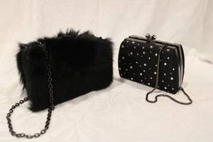 lot 447 image: Sondra Roberts Black Furry Clutch, and Valerie Stevens Beaded Clutch