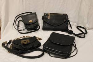 lot 448 image: Carlos Falchi Crossbody Purse, and unmarked Black Purses as shown