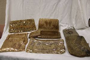 lot 500 image: Purses Gold Beaded Clutches, one marked Whiting and Davis, some say Made in Japan