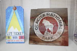 lot 485 image: Wooden Signs Glacier National Park and Mountain Lift Ticket