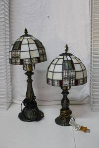 lot 489 image: 2 Stained Glass Desk Lamps 15 and 18 Tall