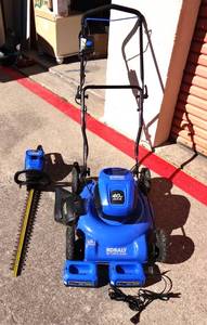 lot 2 image: BIG $$$ ITEM - Kobalt 40-Volt Brushless 20-In Push Cordless Electric Lawn Mower & Hedge Trimmer Combo with 2 Batteries & 2 Chargers Included - works 100% LIKE NEW $$$$