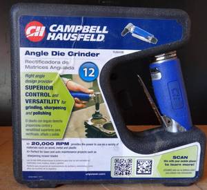 lot 172 image: CAMPBELL HAUSFELD AIR POWERED ANGLE DIE GRINDER W STORAGE CASE AND ACCESSORIES AS SHOWN