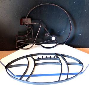 lot 31 image: FOOTBALL THEMED METAL WALL HANGING ART