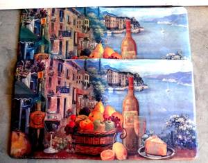 lot 79 image: PAIR OF SOFT CUSHION FLOOR MATS WITH EUROPEAN SEASIDE SCENE