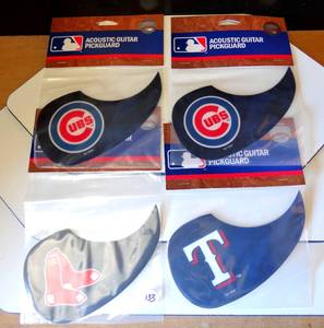 lot 133 image: OFFICIAL MLB LICENSED - ACOUSTIC GUITAR GUARDS - (2X) CHICAGO CUBS, TEXAS RANGERS, &BOSTON RED SOX