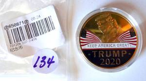 lot 134 image: DONALD TRUMP 2020 - PRESIDENT OF THE UNITED STATES ENCAPSULATED COIN - GOLD FINISH