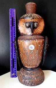 lot 136 image: UNIQUE HAND CARVED WOODEN OWL FROM INDONESIA WITH MOVABLE WINGS