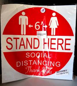 lot 158 image: LOT OF 6 - COVID 19 KEEP A 6 FOOT DISTANCE FLOOR SIGNS - NEW