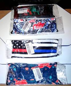 lot 177 image: ASSORTMENT OF COLORFUL PATTERN PROTECTIVE FACE MASKS