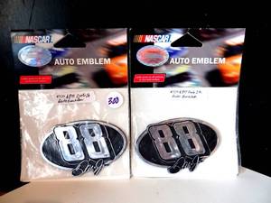 lot 300 image: NASCAR OFFICIAL LICENSED DALE EARNHARDT JR AUTO EMBLEMS - NIP LOT OF 2