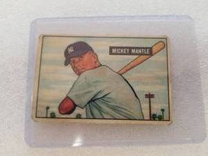 lot 40 image: Bowman - 1951 Mickey Mantle - baseball card - Authenticity Unknown