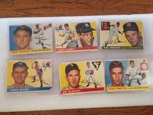 lot 85 image: Topps - Lot of 6 1955 baseball cards - Authenticity unknown