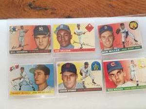 lot 83 image: Topps - Lot of 6 1955 baseball cards - Authenticity unknown