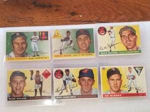 lot 82 image: Topps - Lot of 6 1955 baseball cards - Authenticity unknown