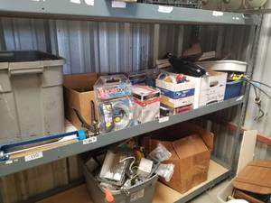 lot 117 image: Electrical and hardware shelf lot