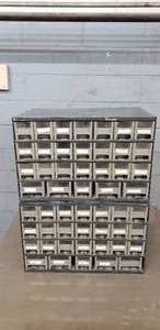 lot 32 image: Lot of 2 Metal 26 Bin Parts Organizers