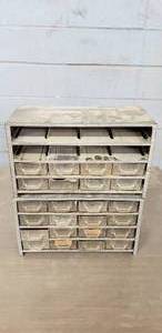 lot 34 image: Lot of 2 Jiffy Cabinet Metal Parts Organizers - Includes 24 Total Bins