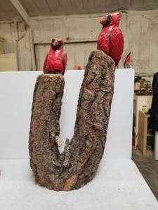 lot 229 image: Carved Cardinals in a tree - real wood