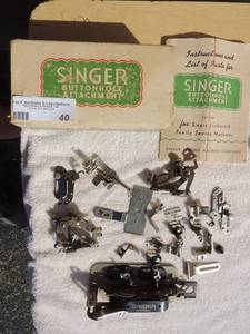 lot 40 image: Singer buttonhole attachment 121795 for Singer lockstitch and Family Machines in original box withinstructions and parts