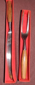 lot 60 image: VINTAGE MCM Dansk Jens Quistgaard Germany Teak Wood Carving Fork  Knife Set