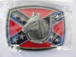 lot 12 image: NEW-Lucky Horse w Confederate Flag Belt Buckle