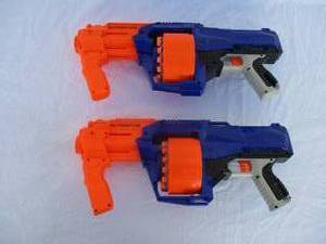 lot 34 image: 2-NERF (Display Model) SurgeFire Elite Blaster -- 15-Dart Rotating Drum, Slam Fire, With Official Nerf Elite Darts-Works