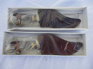 lot 43 image: 2-CURVED FIXED BLADE KNIFE SHEATH - BRASS AND CLEAR HANDLE, 11 OVERALL