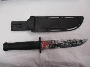 lot 51 image: NIB-Snake Eye Tactical Knife,12.5 Heavy Duty,Full Tang With Confederate Scene On Blade  And Hard Molded Sheath