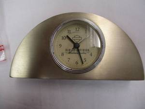 lot 54 image: Harley Davidson Motorcycles Half Moon Desk Clock-Heavy, Battery Operated