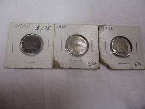 lot 60 image: 3- Buffalo Nickels, 1-1936, 1-1937 And 1-1937D