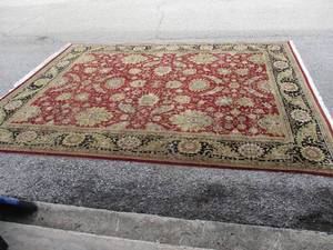 lot 39 image: CAPEL Inc. 9-Ft 3-In. x 12-Ft.  # HS-31 Persian RedBlack Hand Made In India, 100% Wool Rug With Floor Protector