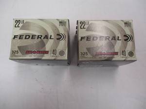 lot 63 image: 2-Boxes  Of- Federal-Auto Match, Target Grade .22 LR, 40-Gr. Lead Round Nose Cartridges, 325-Rounds Per Box.