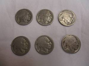 lot 73 image: 6-Buffalo Nickles-No Visible Dates
