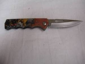 lot 83 image: NEW-AutomaticSwitch Blade Knife And Sheath-Wood looking Handle And DRAGON