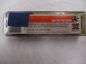 lot 107 image: Box Of 100-Winchester Super-X 22-LR Hollow Point Cartridges.
