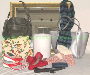 lot 132 image: Ladies lot, Coach slippers, assorted purses including Margaret Smith, Tignanello, and more as shown