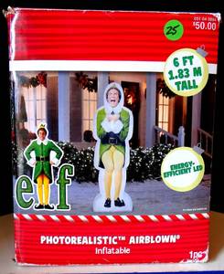 lot 25 image: Gemmy Photorealistic Christmas Airblown Inflatable Excited BUDDY THE ELF 6 Ft