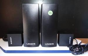 lot 56 image: Linksys 2 Pack Tri-Band Mesh WiFi System Black WHW03 V2 Perfect Large Areas $$