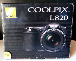 lot 132 image: Nikon CoolPix L820 Black 30X Wide Optical Zoom ED VR. 16MP Digital Camera - AS NEW IN BOX $$$