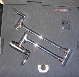 lot 181 image: DELTA FAUCET - DOUBLE ARM POT FILLER - STAINLESS - APPEARS NEW IN BOX $$$