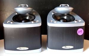 lot 243 image: Pair of Nice Mirage Nanosat Nano PB-1 Omnipolar Satellite Speakers $$