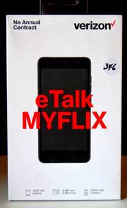 lot 346 image: NEWSEALED Black Verizon eTalk Takumi Myflix 4.95 HD Display Prepaid Phone $$