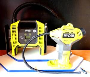 lot 355 image: COMBO - Ryobi P747 ONE Dual-Function InflatorDeflator & RYOBI P737 18-Volt ONE Portable Cordless Power Inflator for Tires $$$