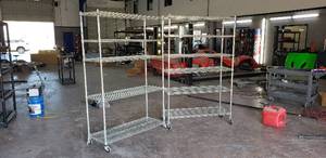 lot 149 image: Pair of Seville Classics NSF Rolling Metal Shelves - 48L x 18W x 76H