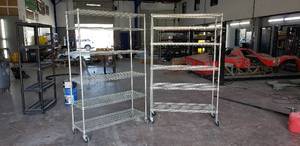 lot 161 image: Pair of Seville Classics NSF Rolling Metal Shelves - 48L x 18W x 76H